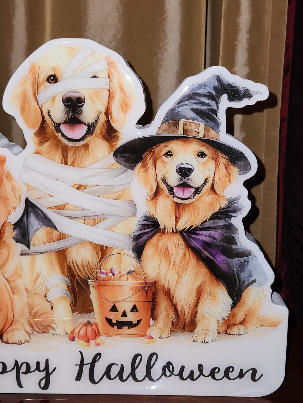 NWT Happy Halloween Golden Retriever Trio Sign 3D Wooden Stand Festive Dog Décor - Picture 7 of 8